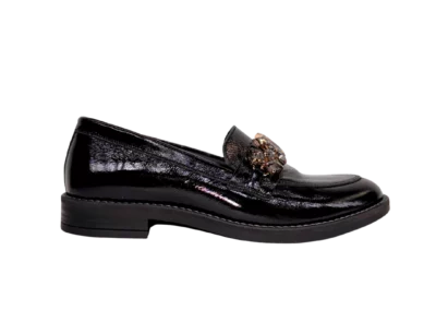 Mocassins MYMA | cuir vernis noir bijou doré