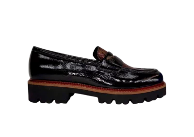 Mocassins MYMA | cuir vernis noir et bronze semelle crantée